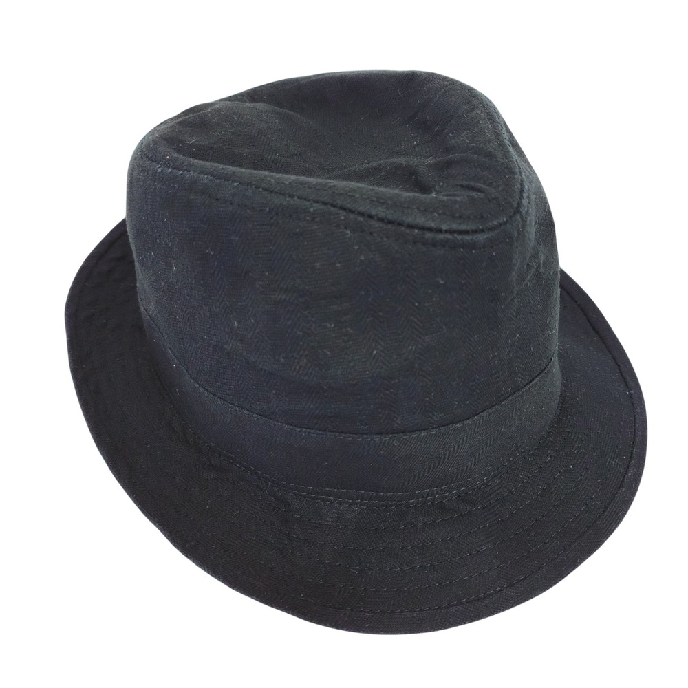 George Mens Black Herringbone Fedora Trilby Hat Size L-XL Classic Style
